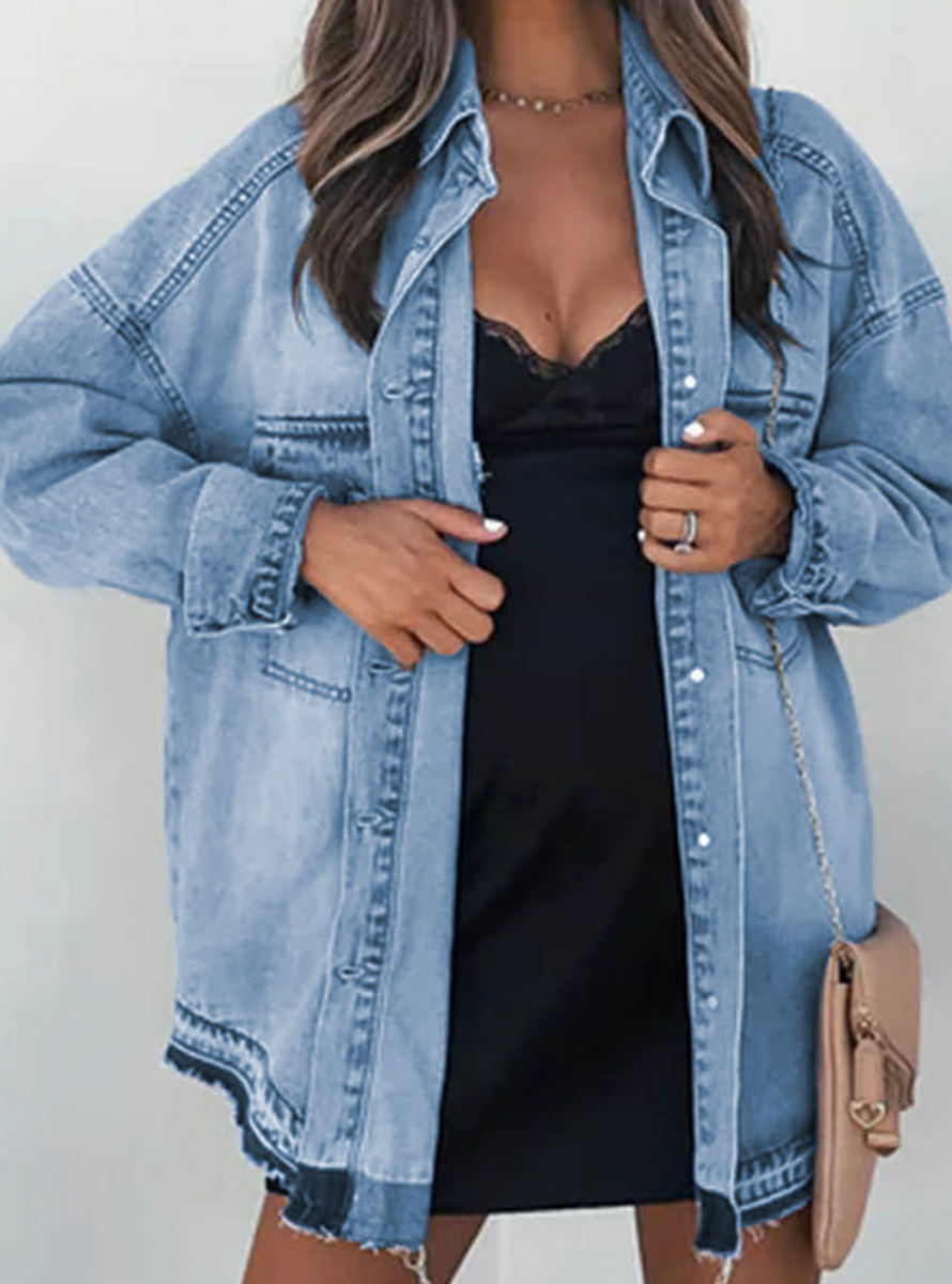 Pre-Order Sky Blue Flap Pocket Buttoned Oversized Denim Jacket