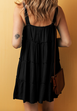 Load image into Gallery viewer, Pre-Order Black Button V Neck Frilly Tiered Sleeveless Dress