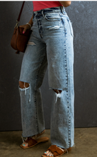 Load image into Gallery viewer, Pre-Order Light Blue Distressed Ripped Raw Hem Straight Jeans