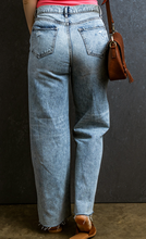 Load image into Gallery viewer, Pre-Order Light Blue Distressed Ripped Raw Hem Straight Jeans