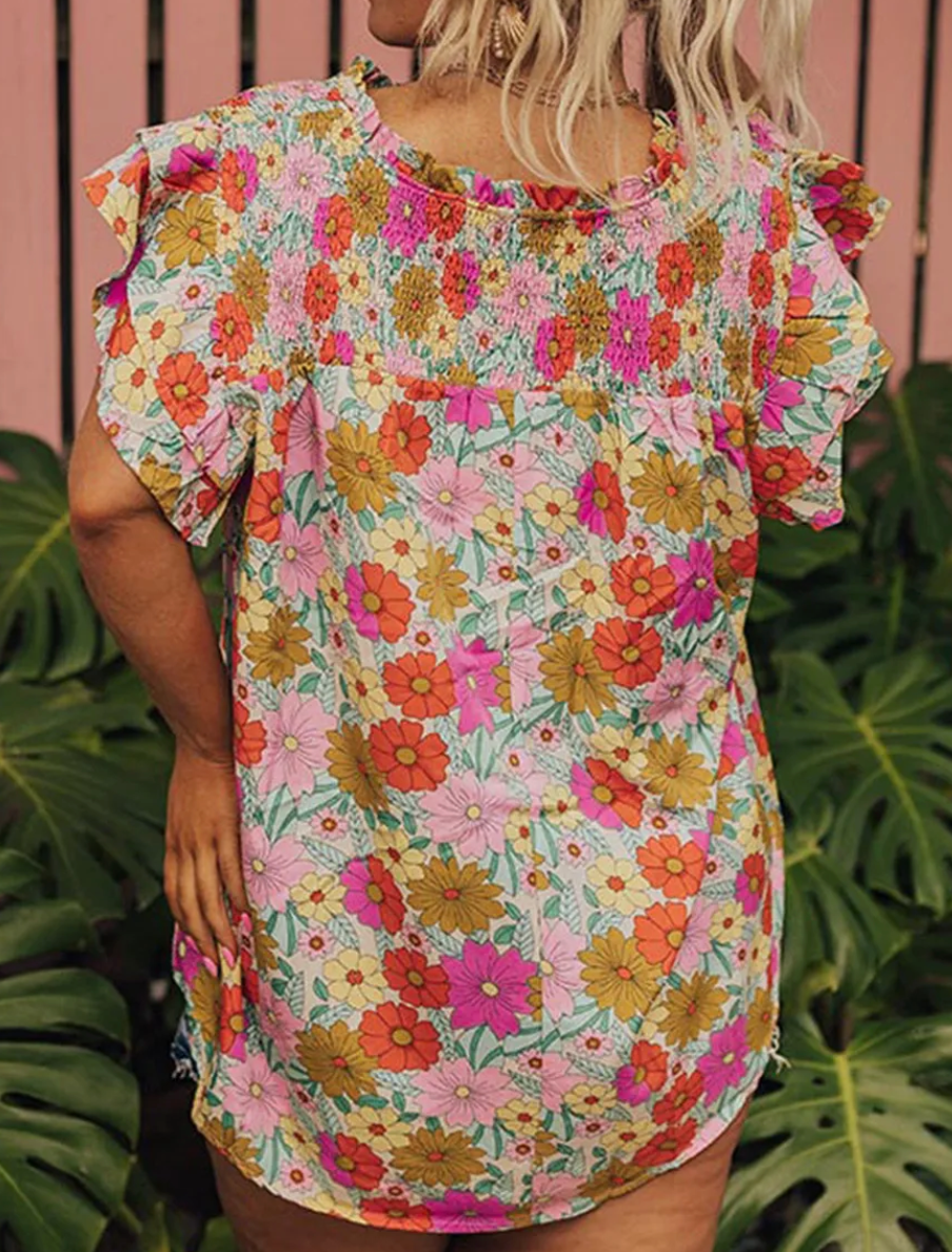 Cotton Ruffled Buttoned Neck Blouse main image 0