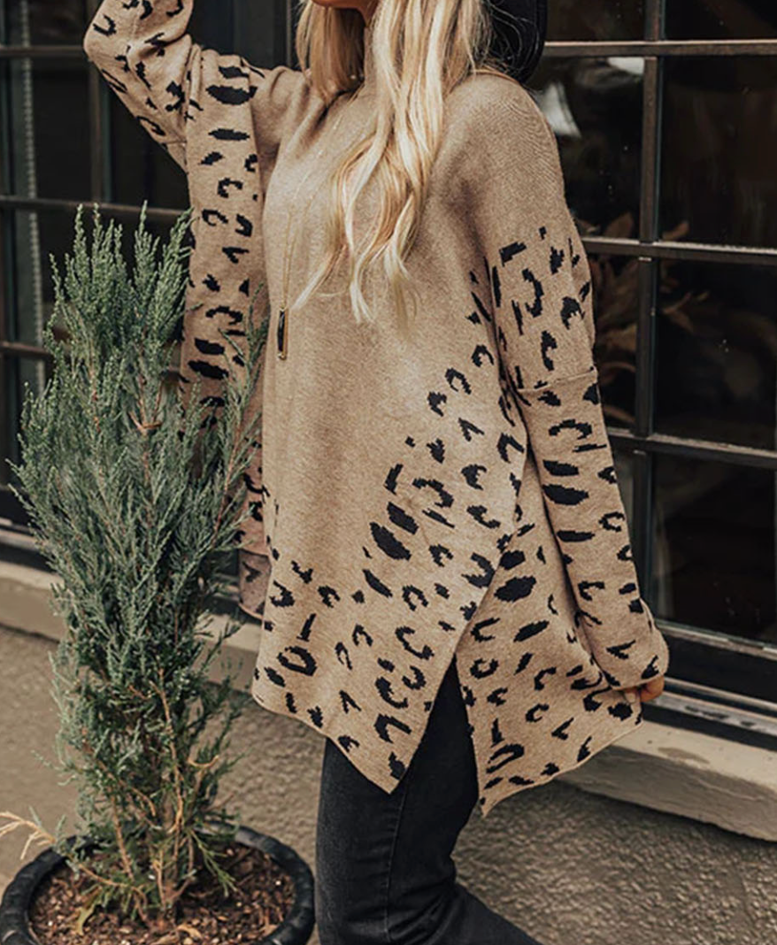 Distressed sales leopard sweater