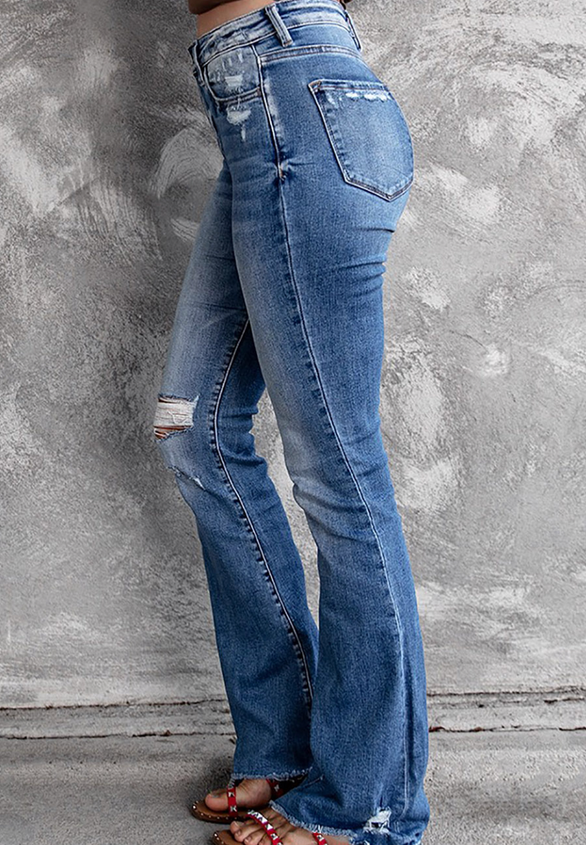 Pre-Order Blue Plus Size Open Knee Distressed Jeans – Worn & Refined