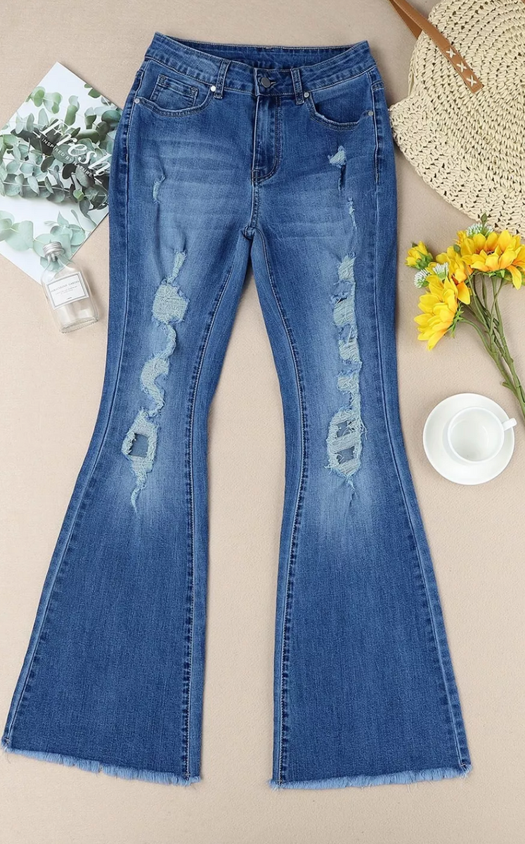 Raw Hem High-Waisted Flare Jeans main image 0