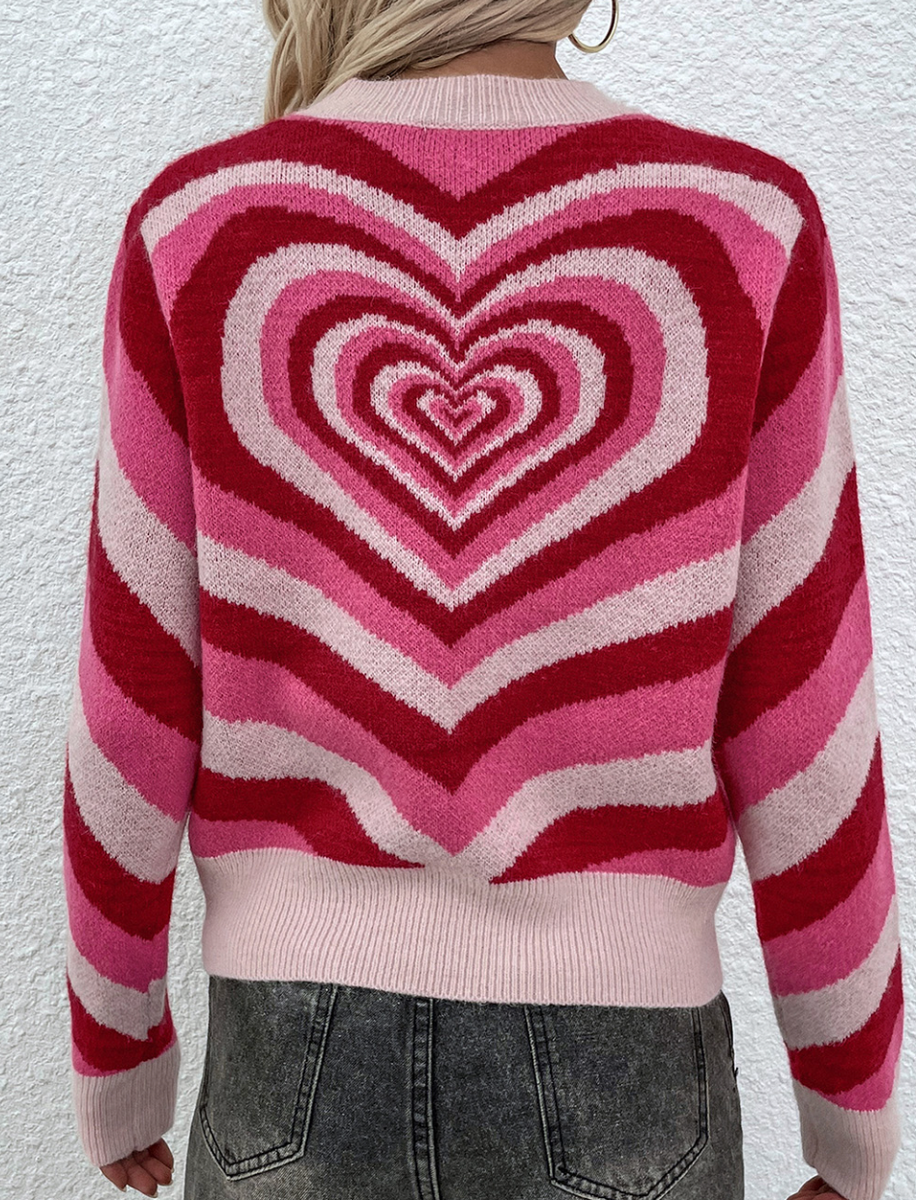 Pre-Order Pink Concentric Heart Pattern Knit Sweater