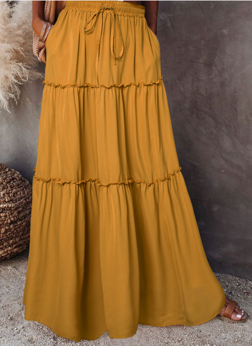 Mustard tiered maxi skirt clearance