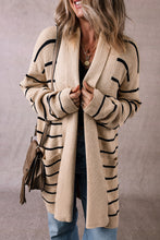 Load image into Gallery viewer, Ready to Ship Black Stripe Shawl Neckline Open Cardigan with Pockets