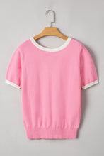 Load image into Gallery viewer, Ready to Ship Bonbon Colorblock Bow V-Shape Cut Back Short Sleeve Sweater