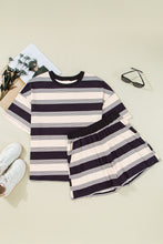 Load image into Gallery viewer, Ready to Ship Black Stripe Short Sleeve T Shirt and High Waist Pocketed Shorts Set