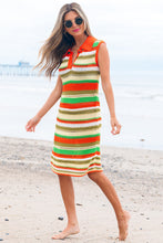 Load image into Gallery viewer, Ready to Ship Yellow Stripe Eyelet Sleeveless Buttoned Split Neck Sweater Dress