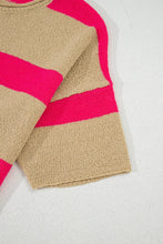 Load image into Gallery viewer, Ready to Ship Pink Stripe Colorblock Short Sleeve Crew Neck Lightweight Sweater