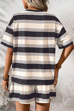 Load image into Gallery viewer, Ready to Ship Black Stripe Short Sleeve T Shirt and High Waist Pocketed Shorts Set