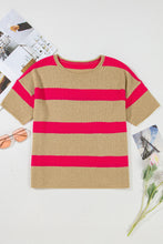 Load image into Gallery viewer, Ready to Ship Pink Stripe Colorblock Short Sleeve Crew Neck Lightweight Sweater