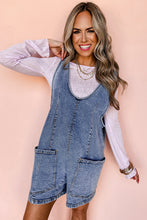 Load image into Gallery viewer, Ready to Ship Dusk Blue Sleeveless U Neck Patched Pocket Denim Romper
