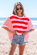 Load image into Gallery viewer, Ready to Ship Pink Stripe Patchwork Round Neck Side Split Loose T Shirt