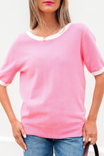 Load image into Gallery viewer, Ready to Ship Bonbon Colorblock Bow V-Shape Cut Back Short Sleeve Sweater