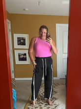 Load image into Gallery viewer, Pre-Order Black Contrast Striped Smocked Waist Drawstring Cropped Casual Pants