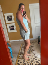 Load image into Gallery viewer, Pre-Order Sky Blue Stripe Raw Edge Drawstring Elastic Waist Casual Denim Shorts