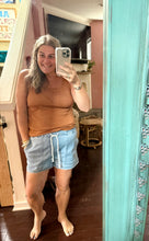 Load image into Gallery viewer, Pre-Order Blue Contrast Drawstring Elastic Waist Denim Shorts