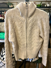 Load image into Gallery viewer, Cream Cable Knit Full Zip Sweater