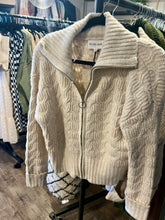 Load image into Gallery viewer, Cream Cable Knit Full Zip Sweater