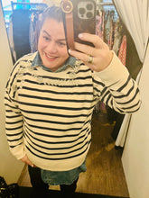 Load image into Gallery viewer, Navy &amp; Cream Stripe Bling Sweatshirt