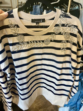 Load image into Gallery viewer, Navy &amp; Cream Stripe Bling Sweatshirt