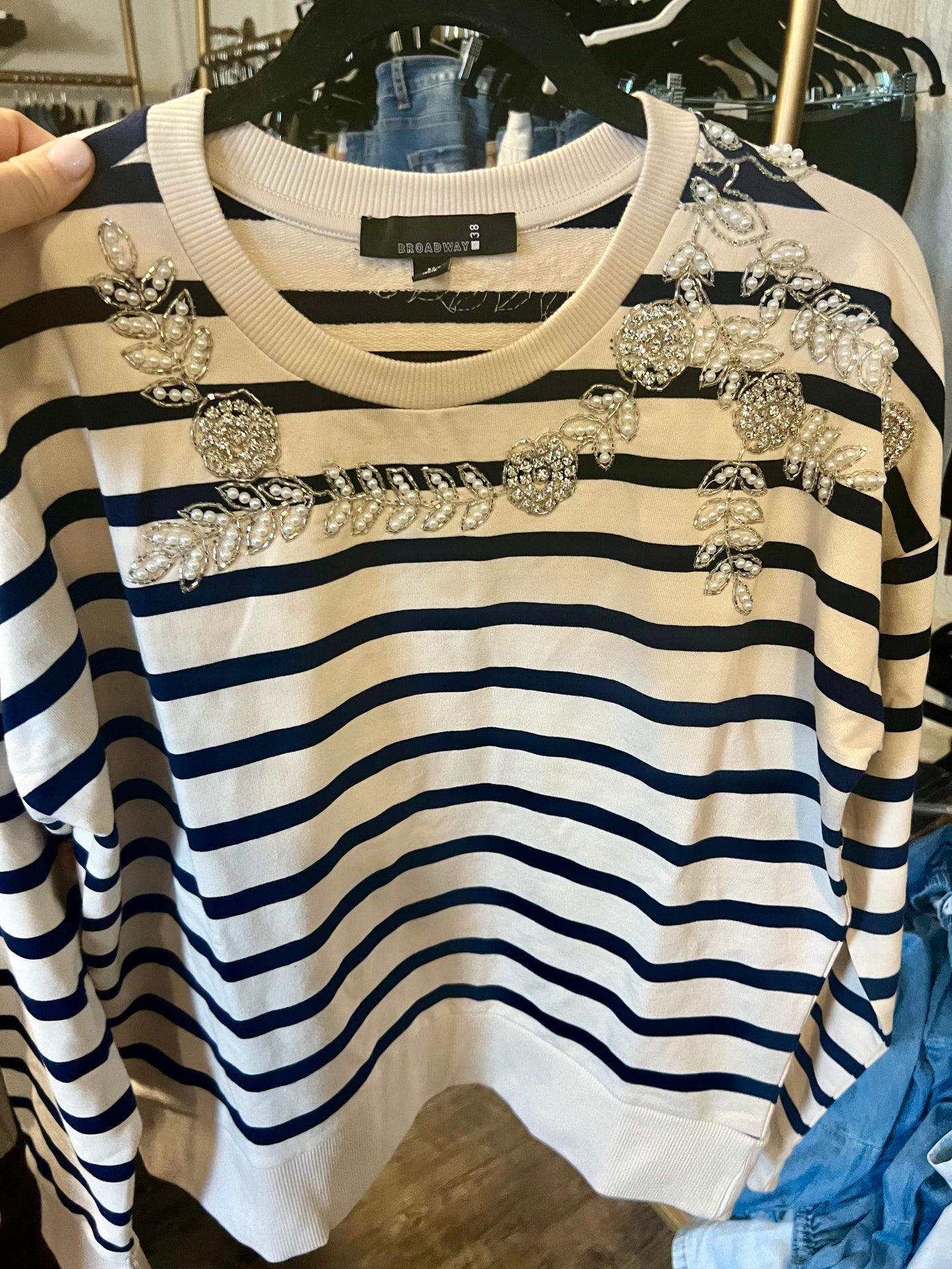 Navy & Cream Stripe Bling Sweatshirt