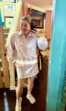 Load image into Gallery viewer, Pre-Order White Abstract Woodland Print Balloon Sleeve Pullover Drawstring Mini Skirt Set