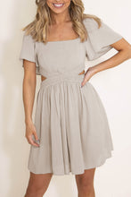Load image into Gallery viewer, Pre-Order Beige Elegant Square Neck Cutout Ruffle Flowy Dress