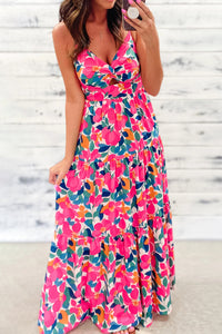 Pre-Order Rose Floral Twisted Smocked Back Tiered Maxi Dress