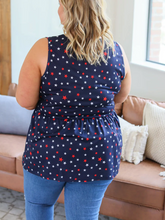 Load image into Gallery viewer, Pre-Order Ruffle Tank - Red White and Blue Stars