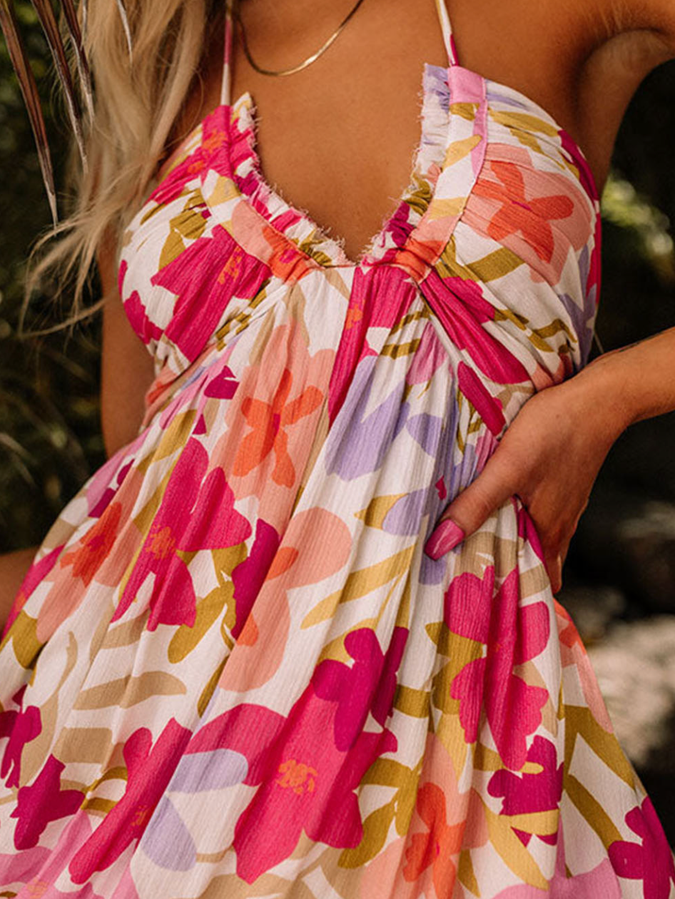 Pre-Order Red Halter Neck Backless Floral Print Maxi Dress with Ties Worn & Refined Pre-Order Red Halter Neck Backless Floral Print Maxi Dress with Ties Worn & Refined