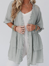 Load image into Gallery viewer, Pre-Order Ruffled Trim Half Sleeve Open Front Kimono