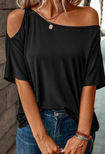 Load image into Gallery viewer, Pre-Order Black Solid Asymmetrical Neck Loose Casual T-Shirt