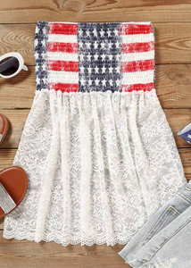 White Bandeau Lace Stitching National Flag