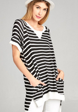 Load image into Gallery viewer, Striped High Low Crewneck Tunic with Side Pockets