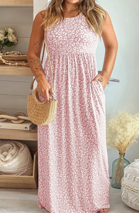 Pre-Order Pink Plus Size Leopard Print Sleeveless Maxi Dress