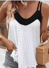 Load image into Gallery viewer, Pre-Order White Two Tone Splicing Eyelet Textured Tank Top