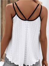 Load image into Gallery viewer, Pre-Order White Two Tone Splicing Eyelet Textured Tank Top