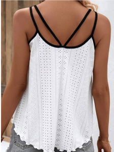 Pre-Order White Two Tone Splicing Eyelet Textured Tank Top