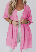 Load image into Gallery viewer, Pre-Order Ruffled Trim Half Sleeve Open Front Kimono