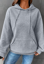 Load image into Gallery viewer, Pre-Order Gray Lattice Textured Kangaroo Pocket Drawstring Hoodie