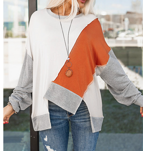 Pre-Order Colorblock Stitching Irregular Hem Long Sleeve Top