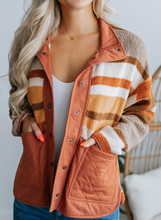 Load image into Gallery viewer, Pre-Order Brown Quilted Patch Pockets Aztec Furry Jacket