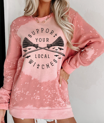 Pre-Order Pink Halloween Pattern Bleached Crewneck Sweatshirt