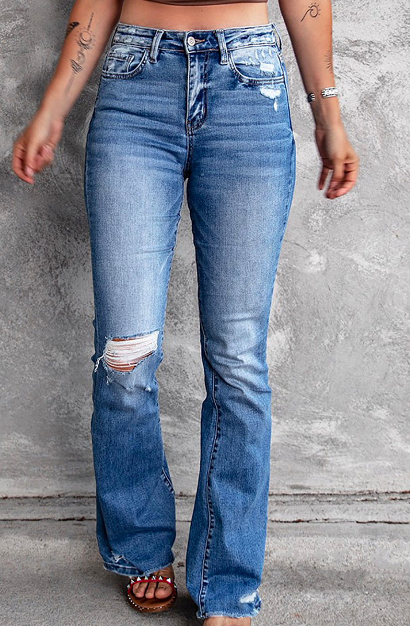 Pre-Order Blue Distressed Flare Jeans