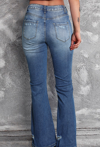 Pre-Order Blue Distressed Flare Jeans