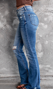 Pre-Order Blue Distressed Flare Jeans