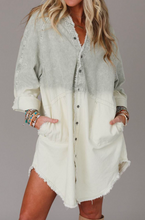 Load image into Gallery viewer, Pre-Order Gray Gradient Long Sleeve Button Up Raw Hem Denim Dress